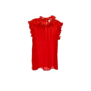 ODDY Bright Orange Ruffled Sleeveless Blouse